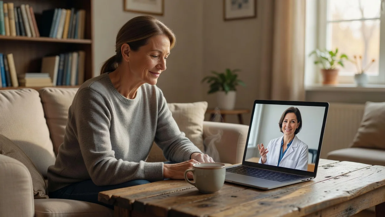Patient having a video consultation with a doctor on a laptop