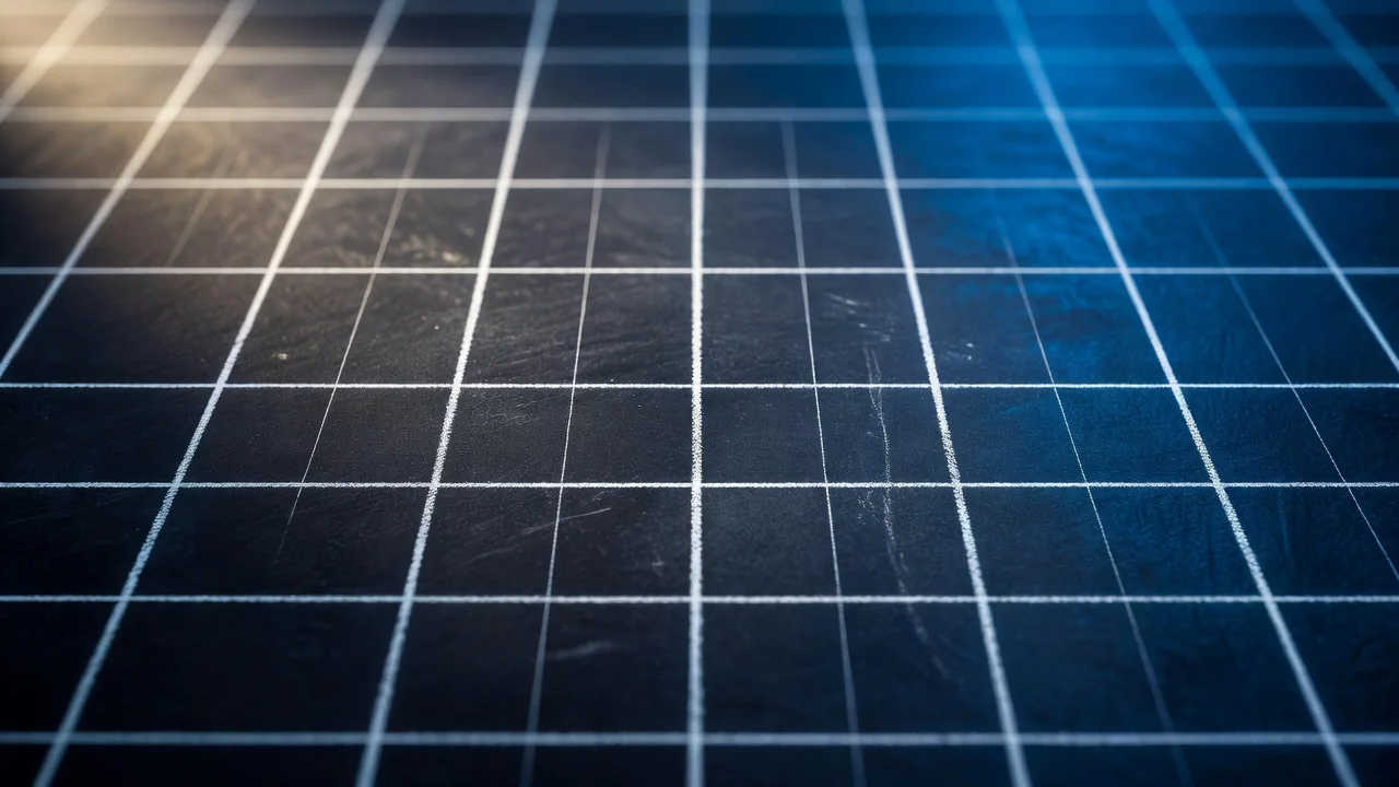 A blank grid drawn in chalk on a dark board